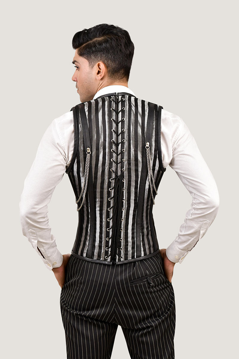 Mens Stripped Line Brocade Corset Vest