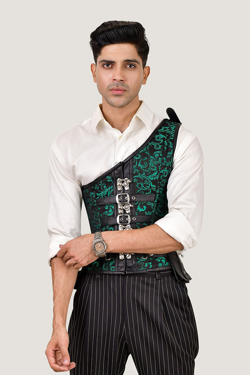 slim fit dress slacks Green Silk Overbust Plus Size Corset & Long Leather Skirt 48 (FOR Waist Size 52