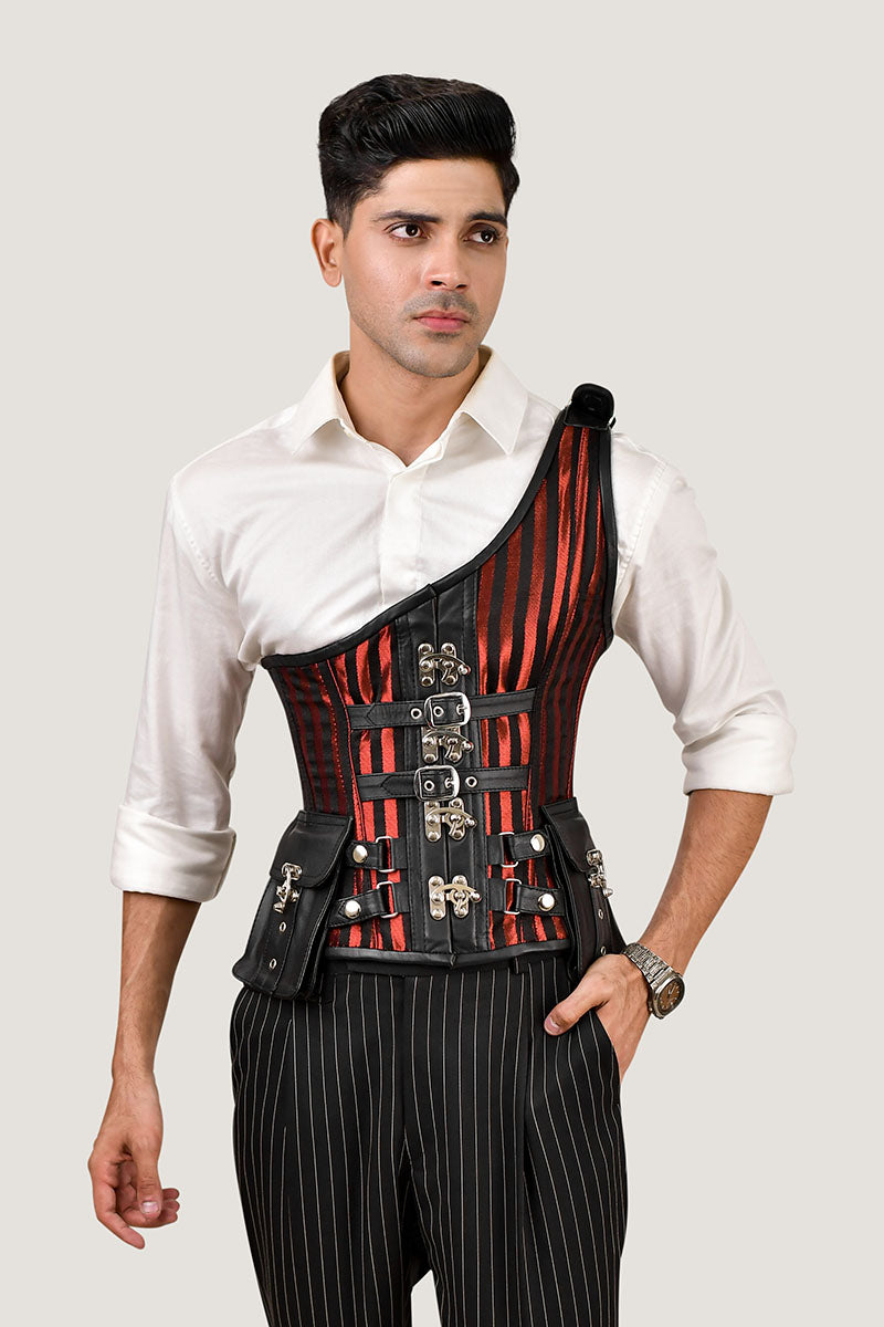 Red Brocade Corset with Shoulder Strap – Miss Leather Online