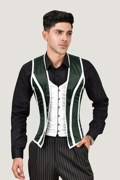 Green & White Satin Male Corset Vest