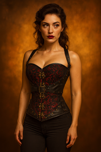 Red and black steampunk corset - Over the Bust Corset