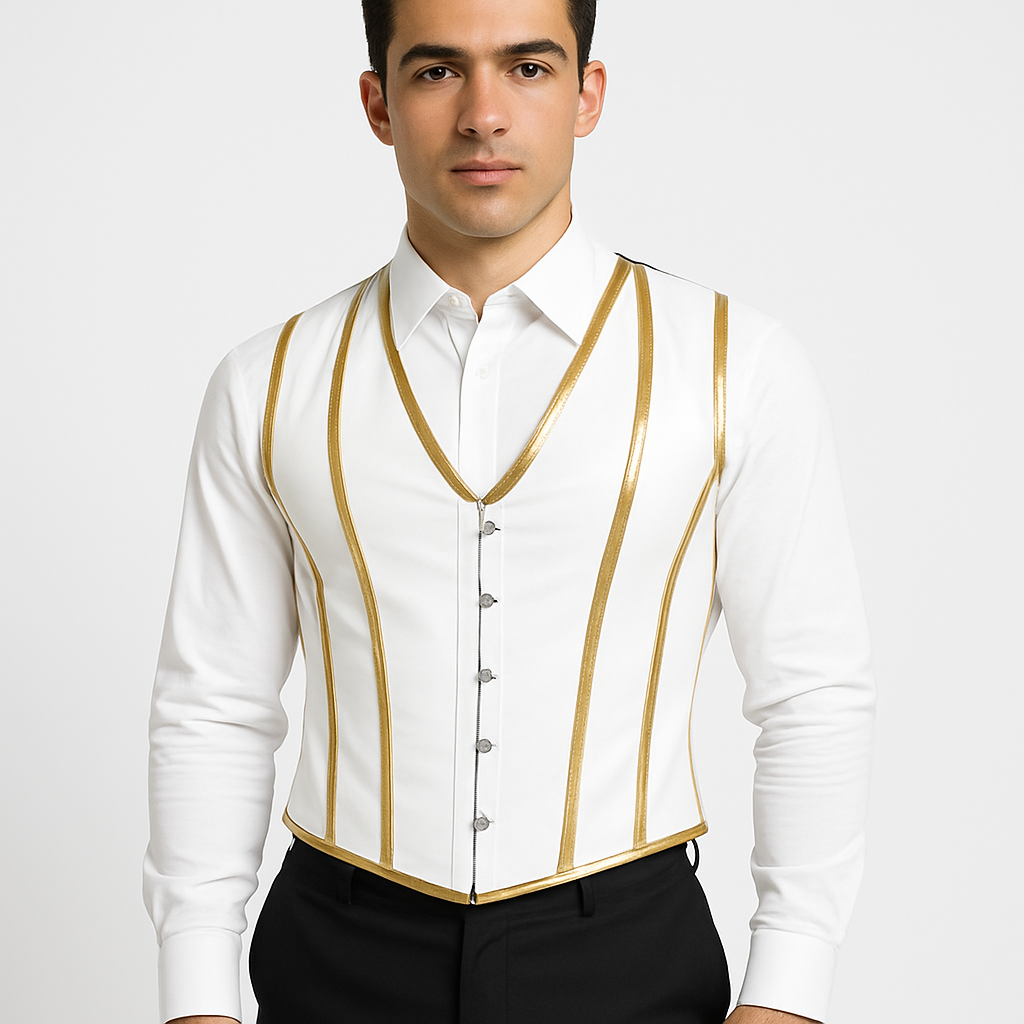 White Latex waist cincher Vest - Mens Corset Vest