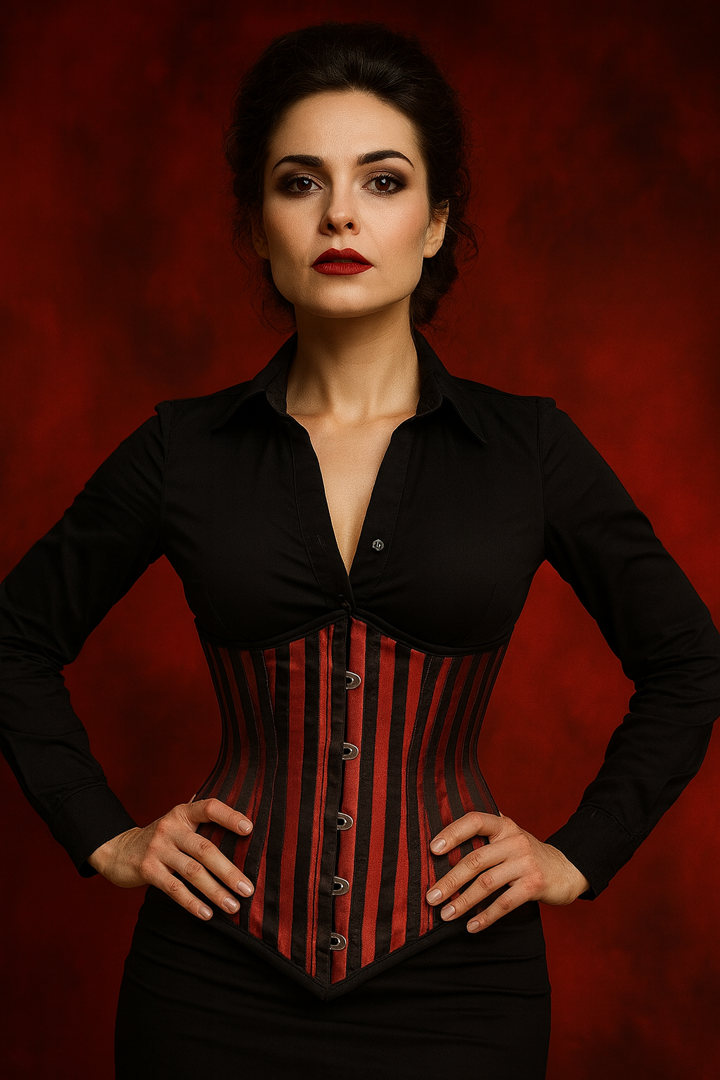 Red black corset - Lacing Under bust Corset