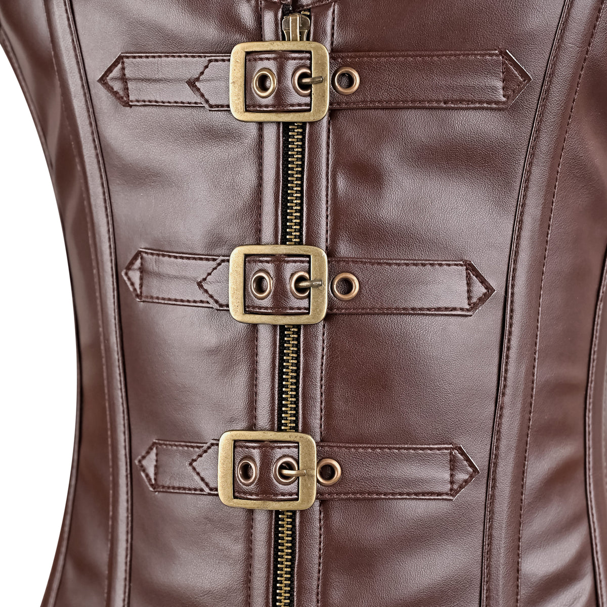 Mens Brown Leather Overbust Corset with Shoulder Harness