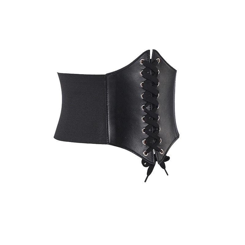 Plus Size Black Leather Lace-up Corset Belt