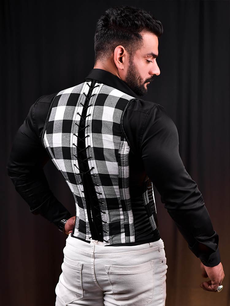 Tartan Men Corset Vest
