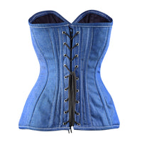 Denim lace up corset - Over the Bust Waist Trainer with Front Zipper