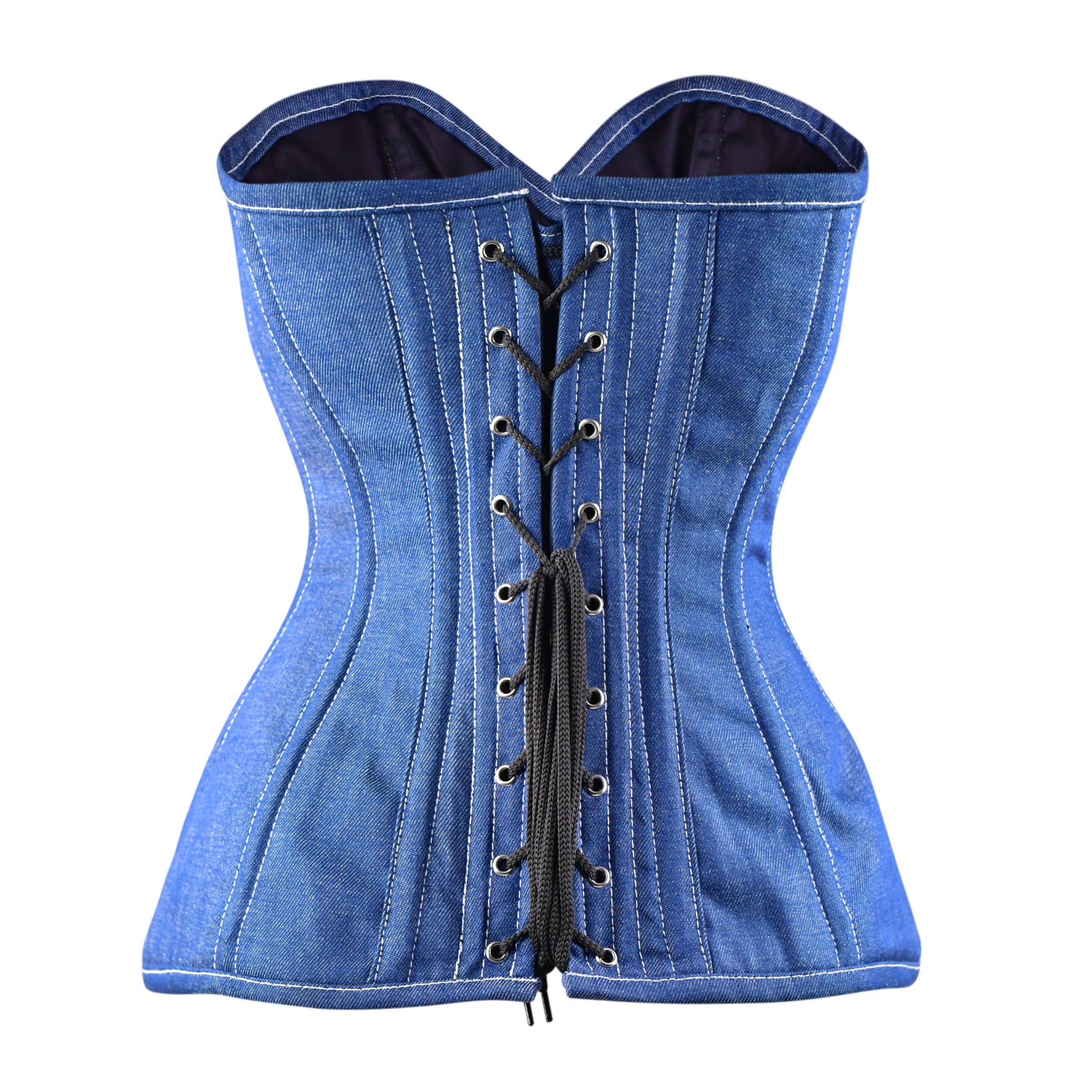 Denim lace up corset - Over the Bust Waist Trainer with Front Zipper