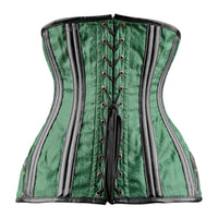 Green Brocade Under bust Corset with Brown Leather