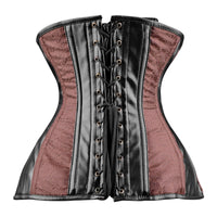 Green Brocade Under bust Corset with Brown Leather