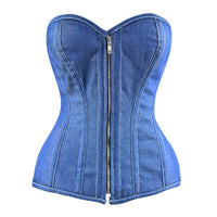 Denim lace up corset - Over the Bust Waist Trainer with Front Zipper