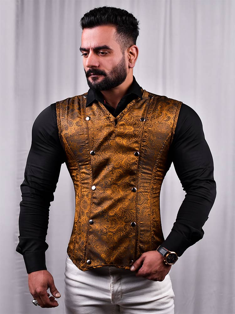 Male corset vest Brocade Men Corset