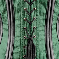 Green Brocade Under bust Corset with Brown Leather