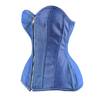 Denim lace up corset - Over the Bust Waist Trainer with Front Zipper