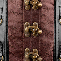 Green Brocade Under bust Corset with Brown Leather