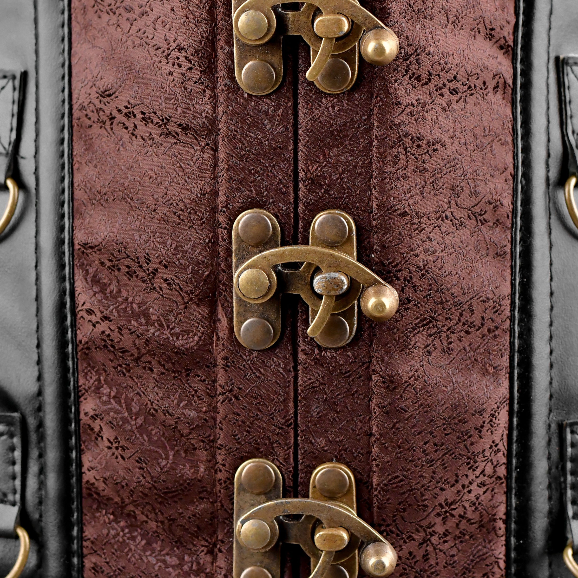 Green Brocade Under bust Corset with Brown Leather