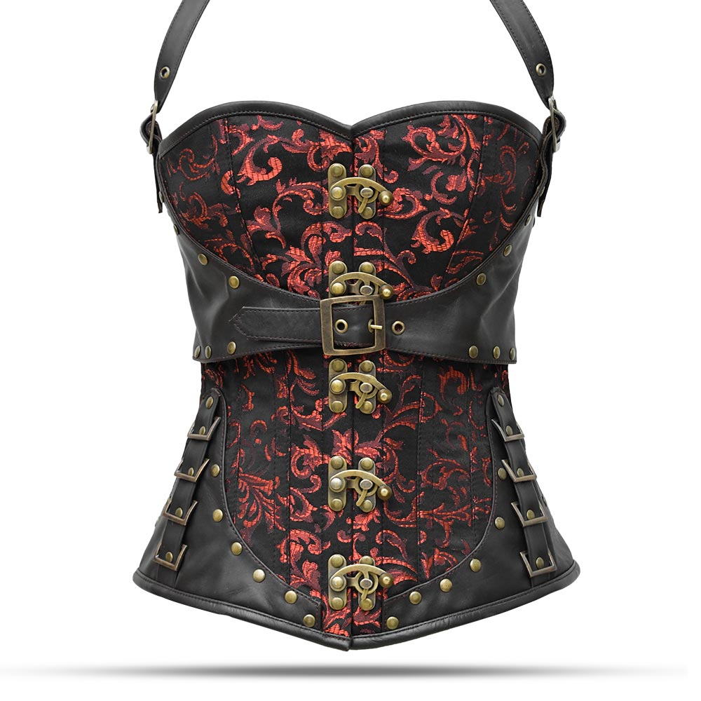 Red and black steampunk corset