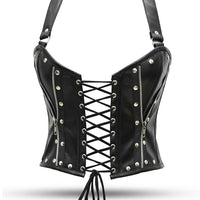 Black Leather Over Bust Corset with Shoulder Straps
