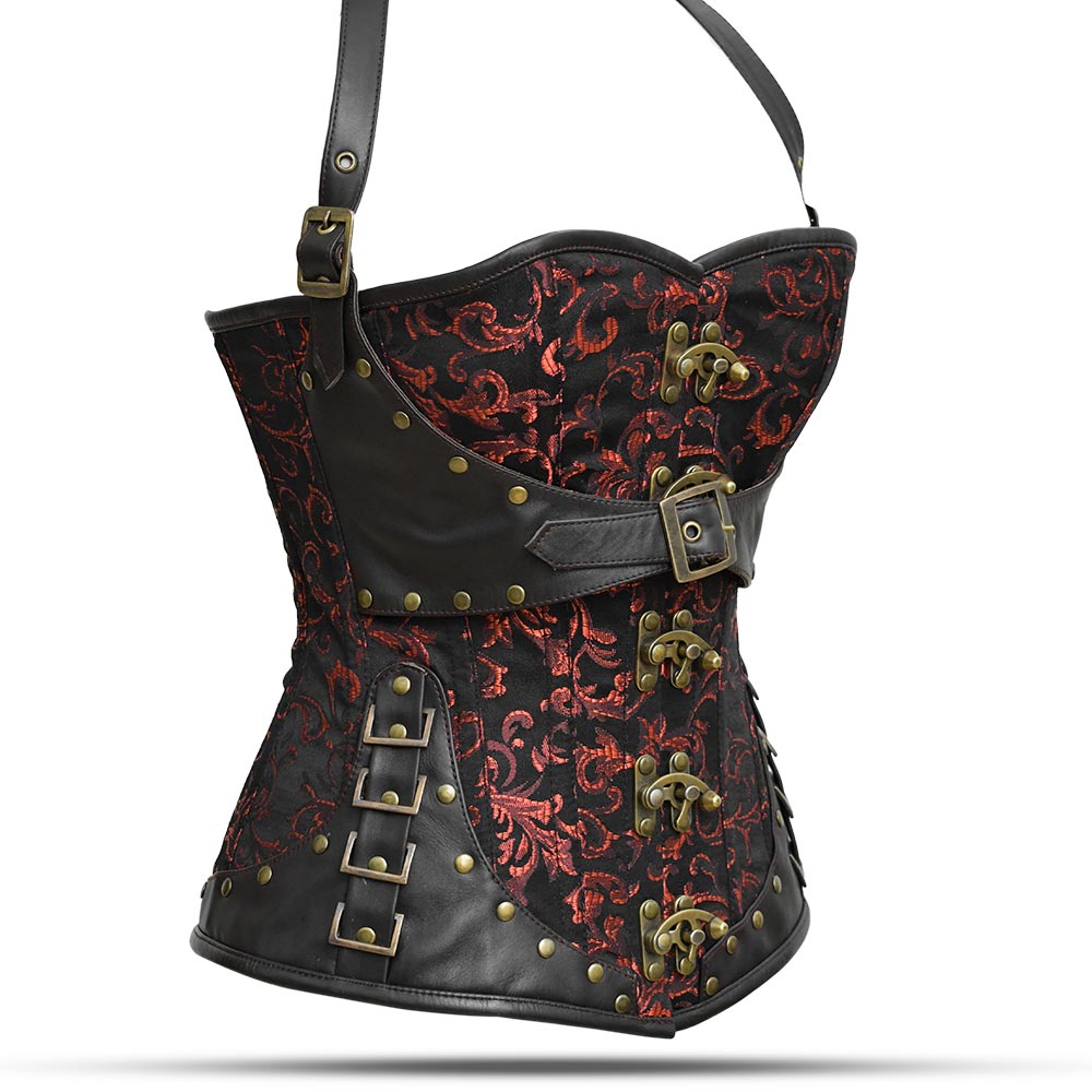 Red and black steampunk corset