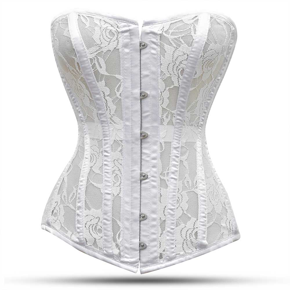 White Mesh Over Bust Corset - Laced Corset – Miss Leather Online