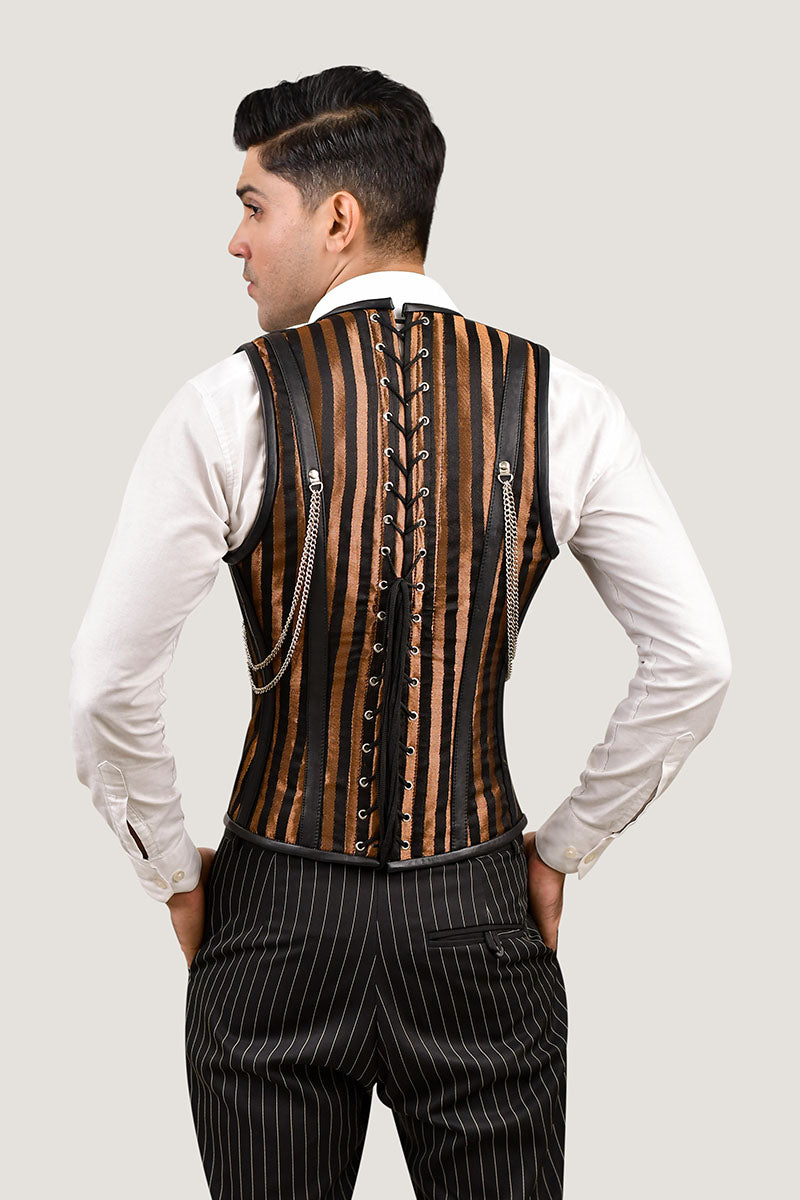 Mens Stripped Line Brocade Corset Vest