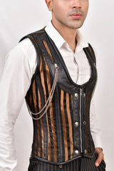 Mens Stripped Line Brocade Corset Vest