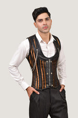 Mens Stripped Line Brocade Corset Vest