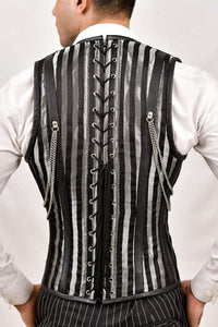 Mens Stripped Line Brocade Corset Vest