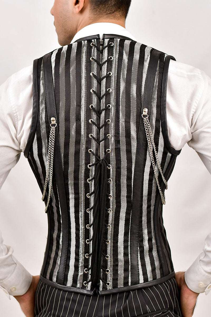 Mens Stripped Line Brocade Corset Vest