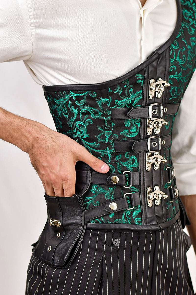 Green Brocade Corset with Shoulder Strap Green / 6XL Green Brocade Corset with Shoulder Strap Green / 6XL