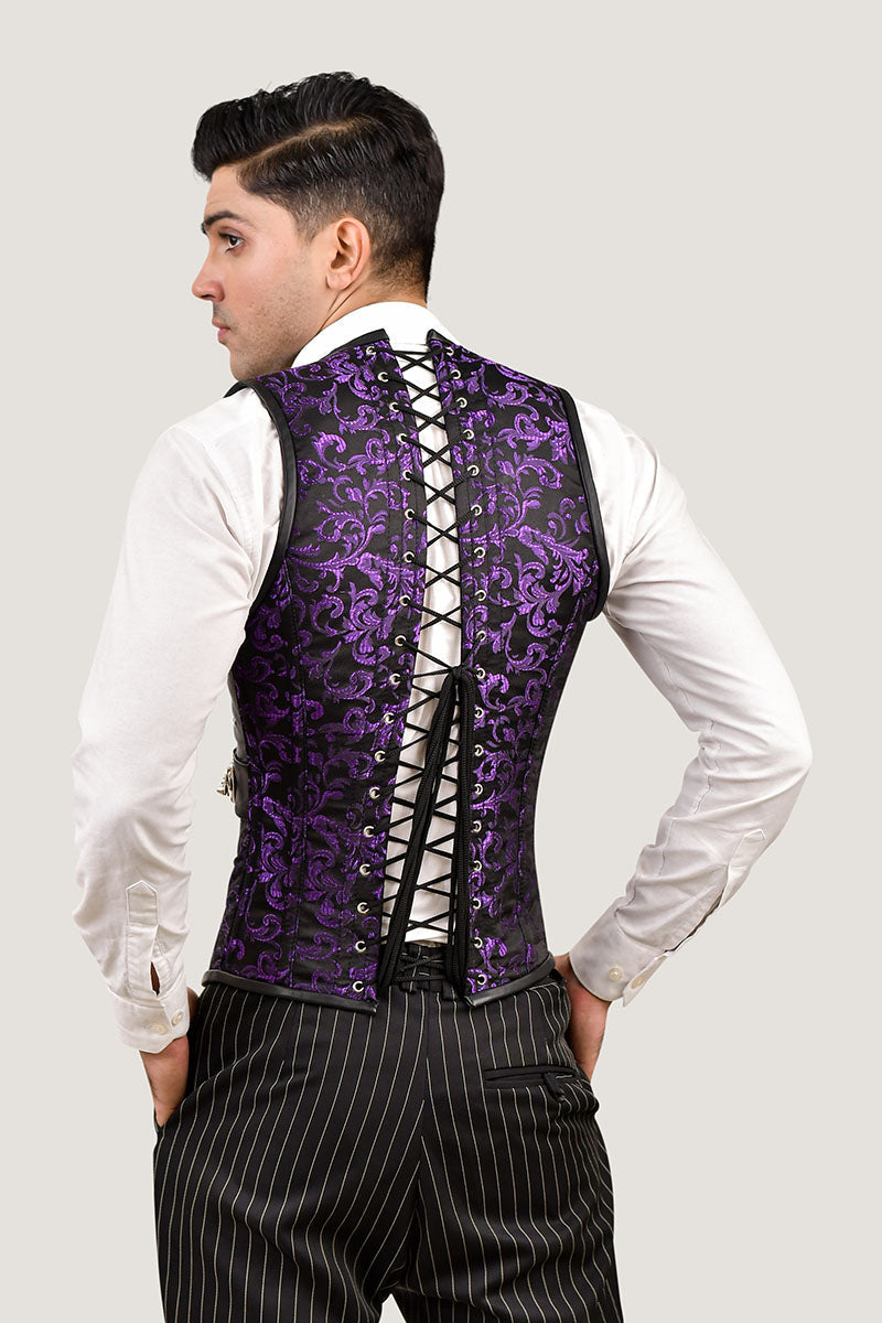 Purple Brocade & Black Leather Corset Vest – Miss Leather Online