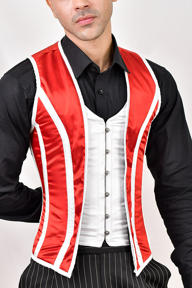 Red & White Male Corset Vest : Fashion Corset 6XL / Red & White Red & White Male Corset Vest : Fashion Corset 6XL / Red & White