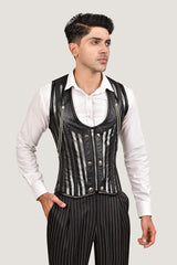 Mens Stripped Line Brocade Corset Vest