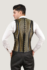 Mens Stripped Line Brocade Corset Vest