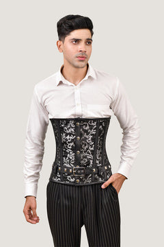 Floral Black Mens Underbust Corset - Waist Trainer