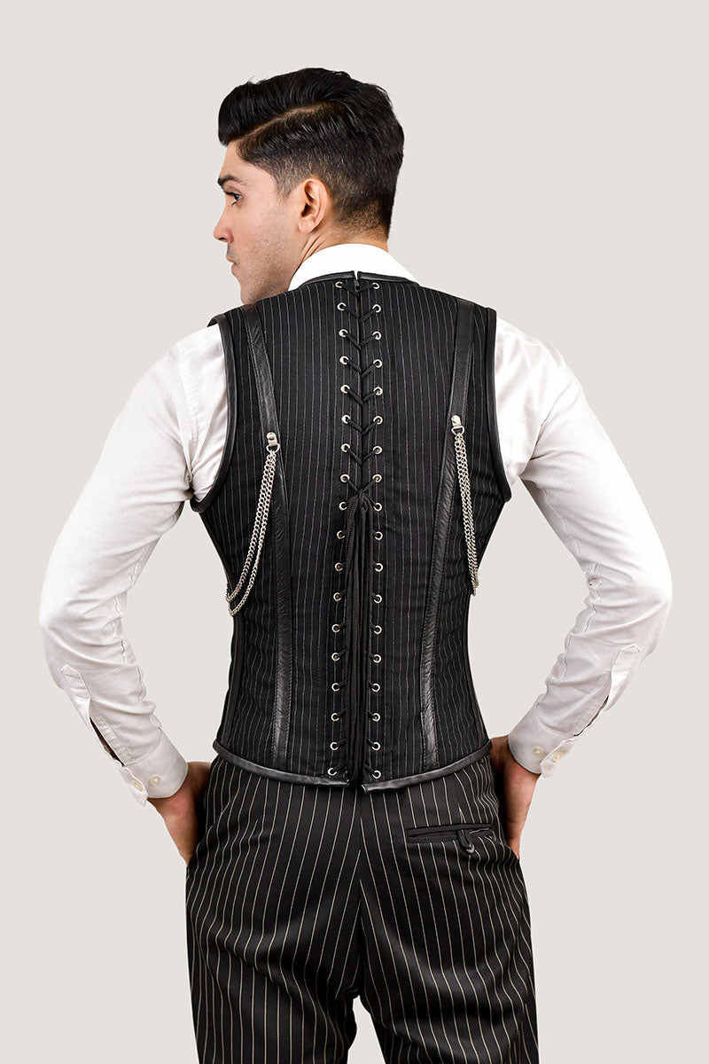 Mens Stripped Line Brocade Corset Vest