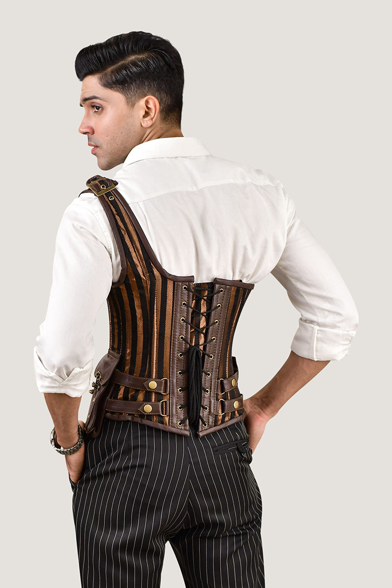 Leather-Brocade Corset for Men