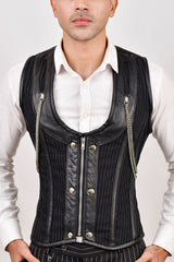 Mens Stripped Line Brocade Corset Vest