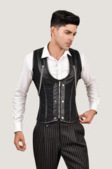 Mens Stripped Line Brocade Corset Vest