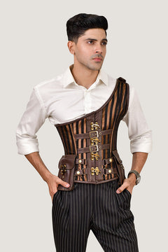 Leather-Brocade Corset for Men