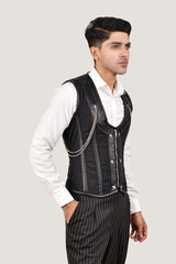 Mens Stripped Line Brocade Corset Vest