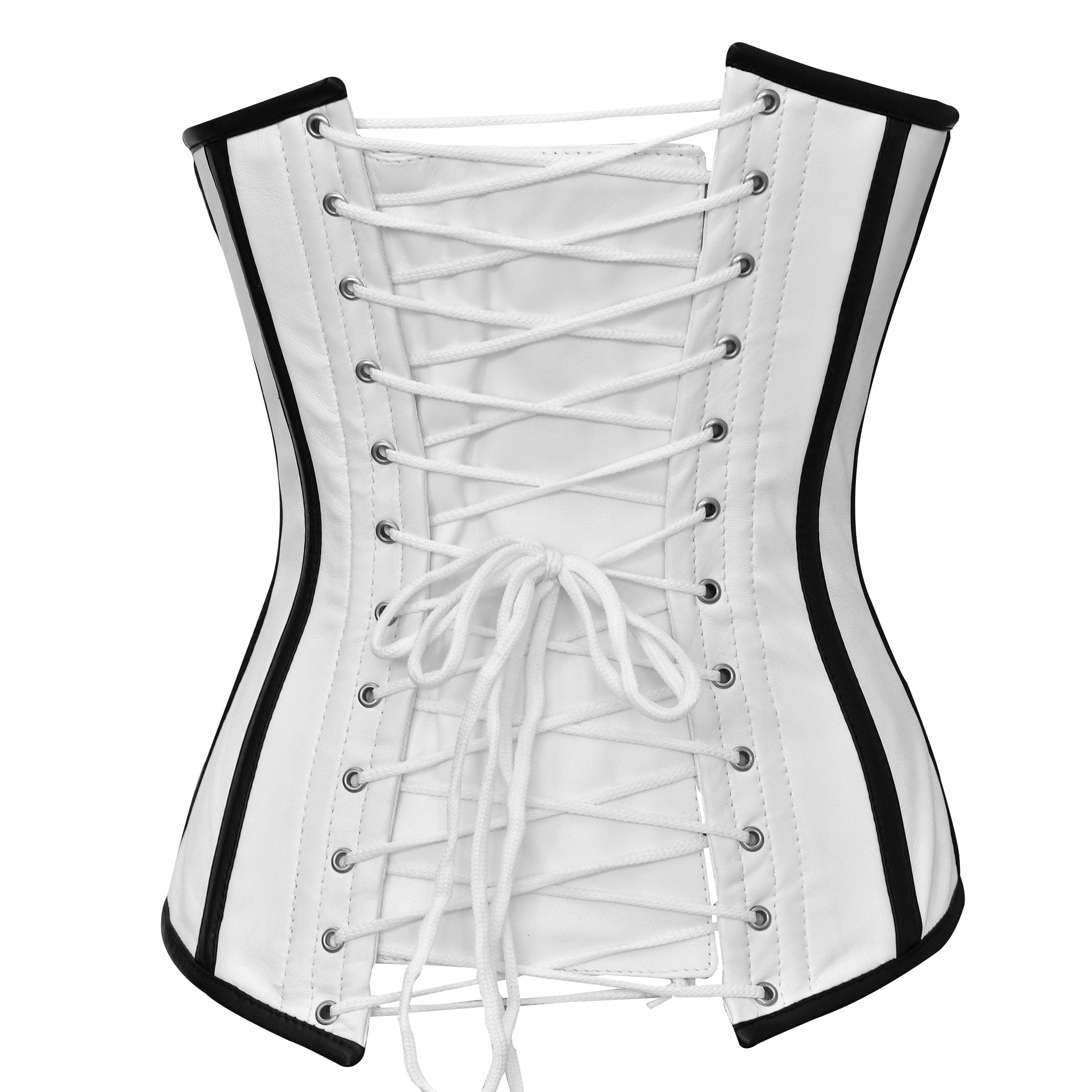 White and Black Leather Corset - Lace Up Corset – Miss Leather Online