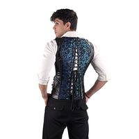Brocade Male Corset Vest Blue