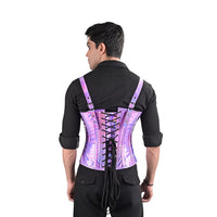 Mens Holographic Purple Corset with Harness Straps