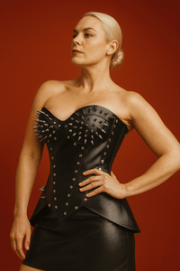 Black Leather  corset top - Studded Corset