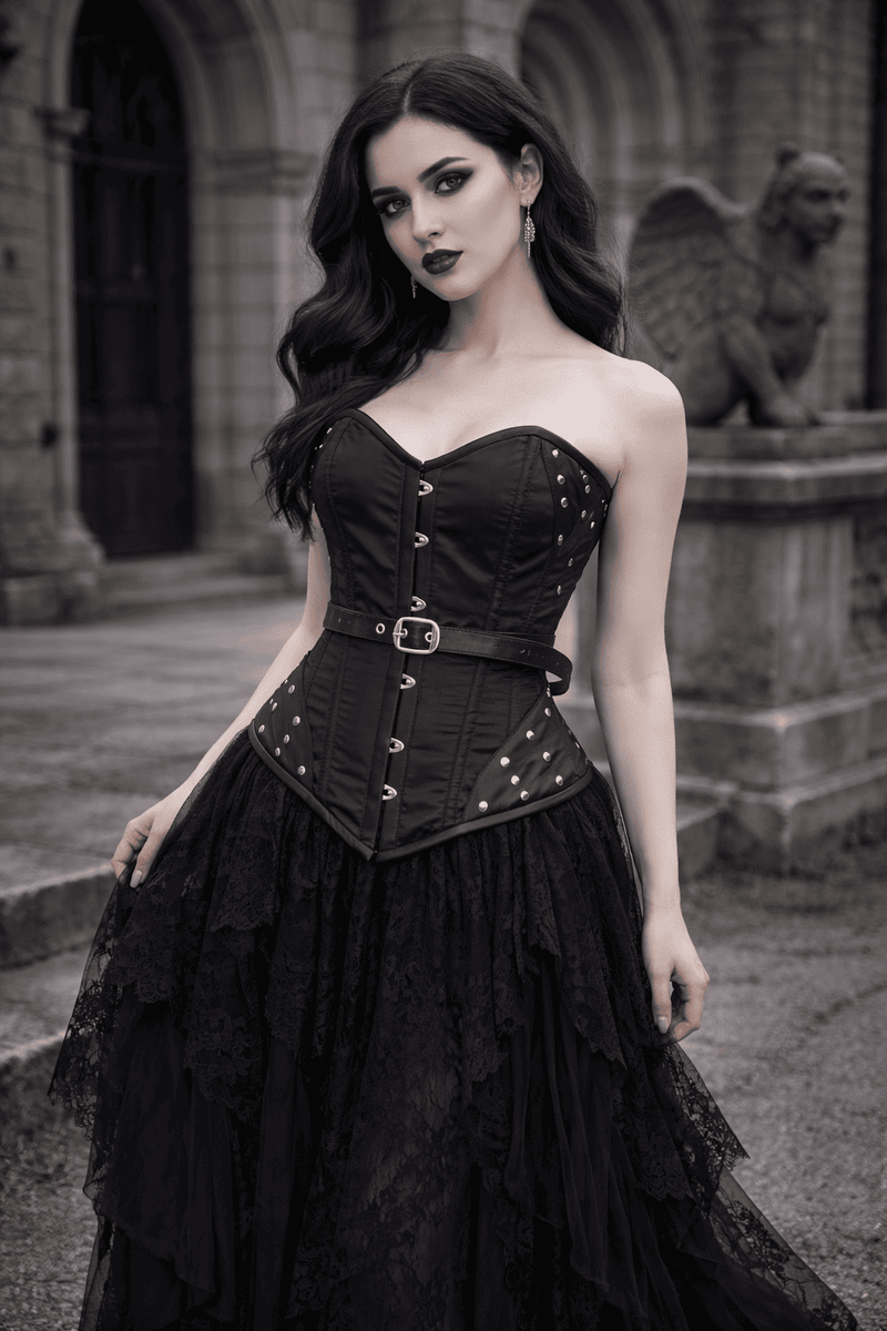 white christmas dresses Black Brocade Overbust Corset – DraculaClothing main image 1