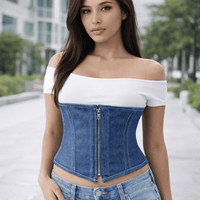 Blue Denim Waist Cincher – Waist Trainer Corset with Front Zip