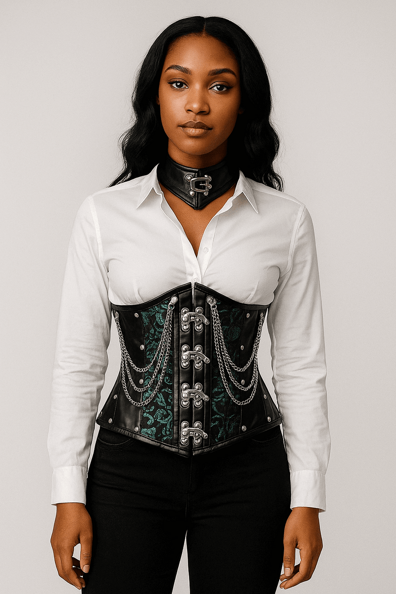 Steampunk Green Brocade Corset Top – Miss Leather Online Steampunk Green Brocade Corset Top – Miss Leather Online