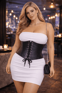 Plus Size Black  Leather Lace-up Corset Belt