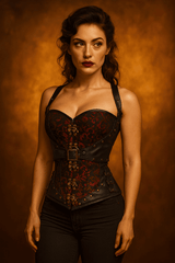 Red and black steampunk corset - Over the Bust Corset